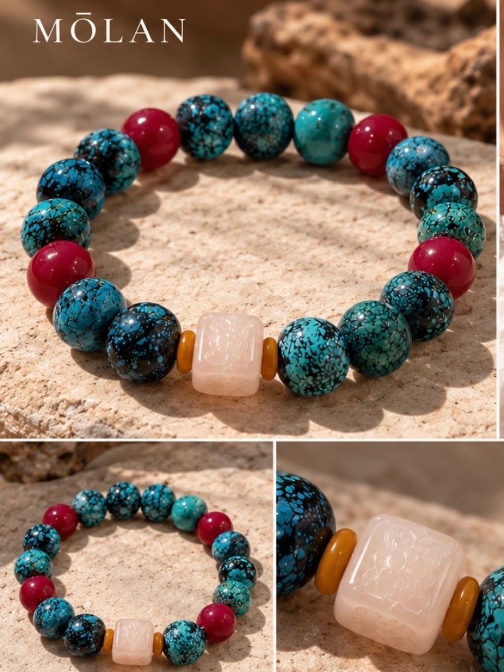 MŌLAN | Natural Turquoise & Two-Tone Bodhi Root Statement Bracelet | One of One